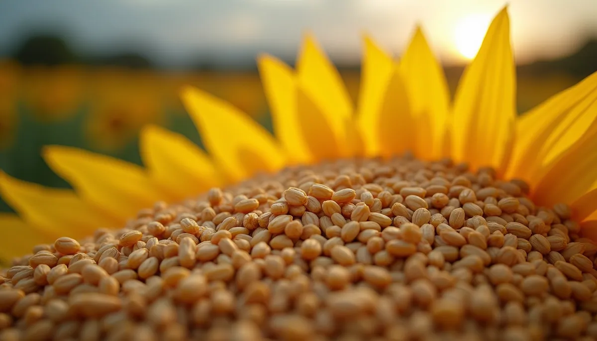 High angle view of sunflower seeds ready for oil extraction