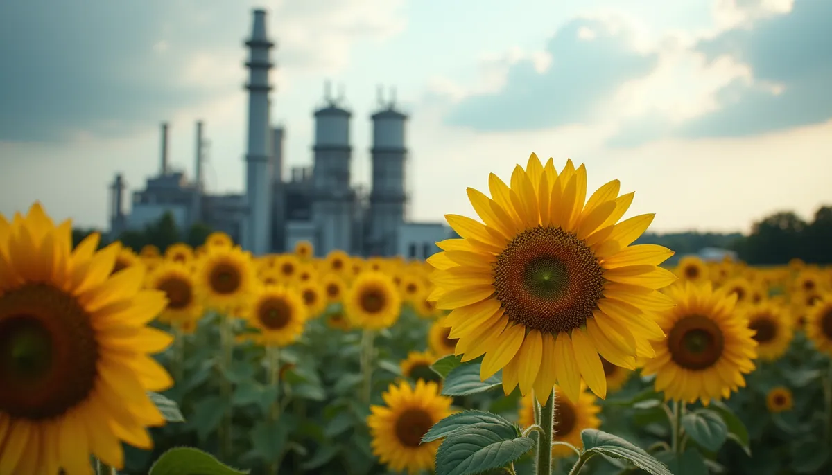 Wide angle view of a sunflower oil refinery plant in Ukraine