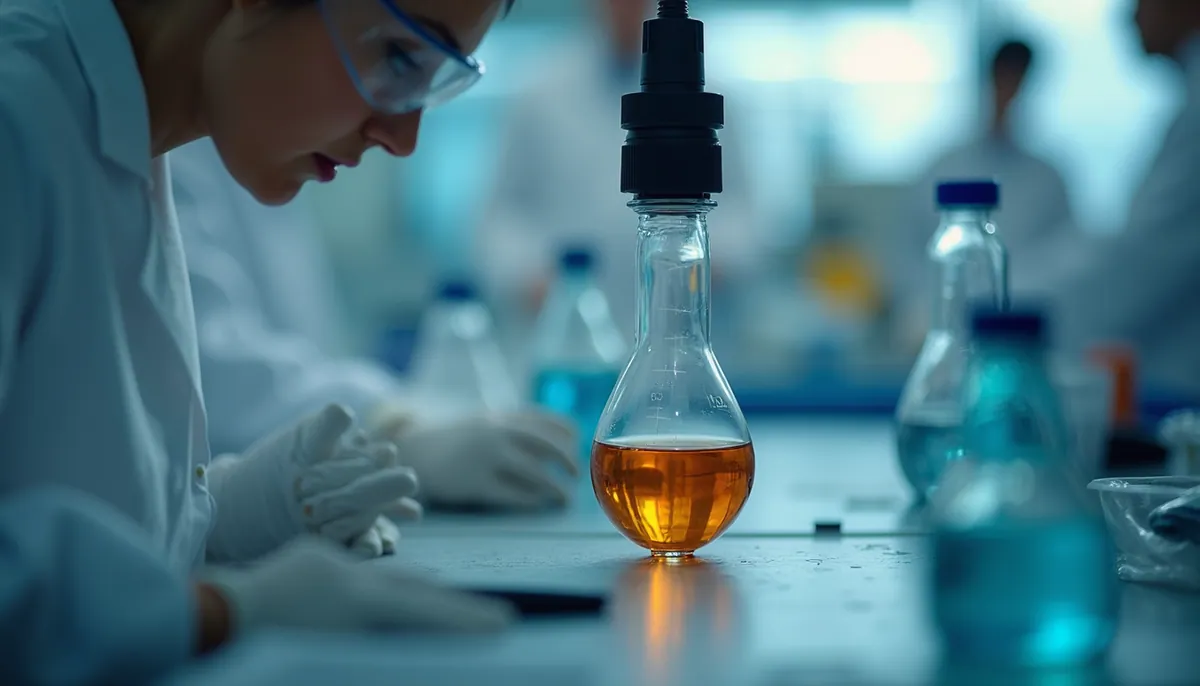Eye-level view of laboratory equipment testing oil quality