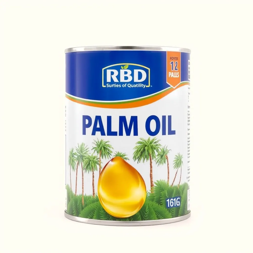 Tin of RBD palm oil on a white background