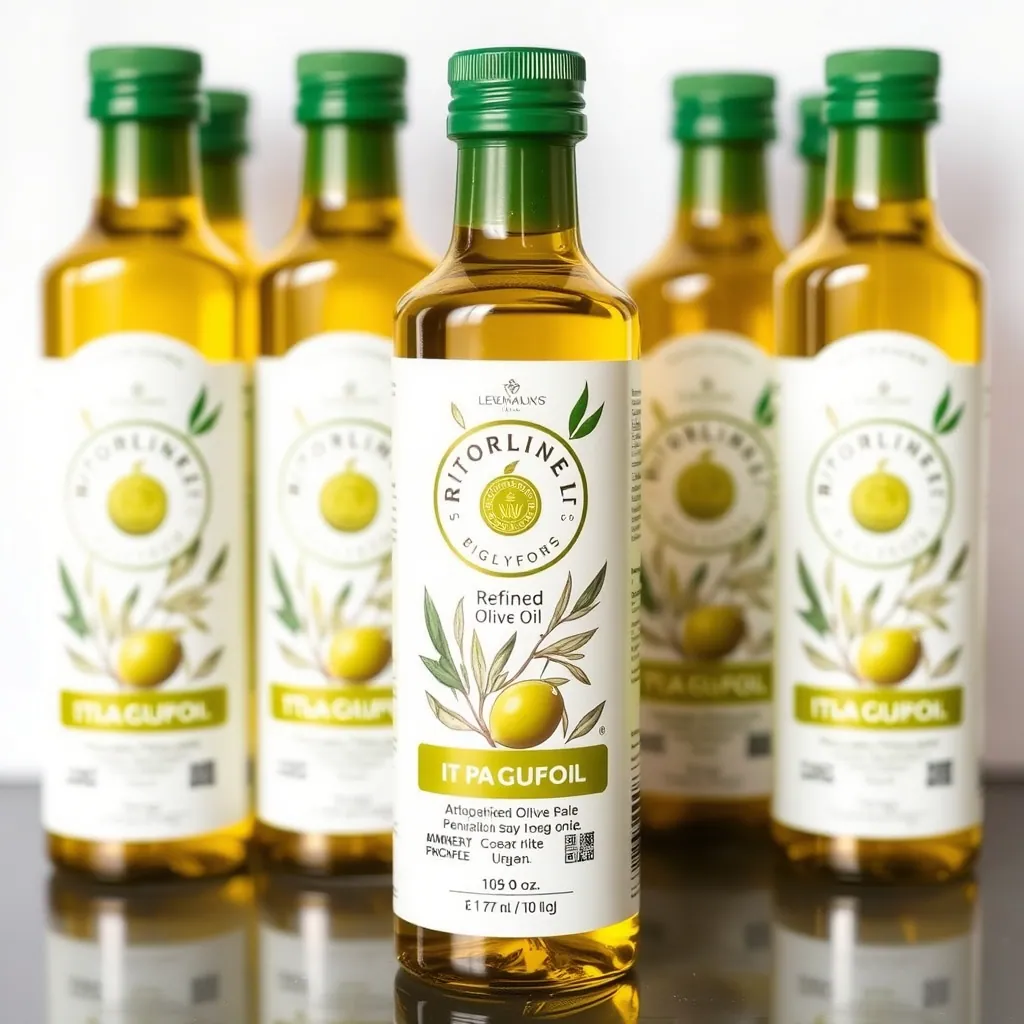 Bottles of refined olive oil with green caps