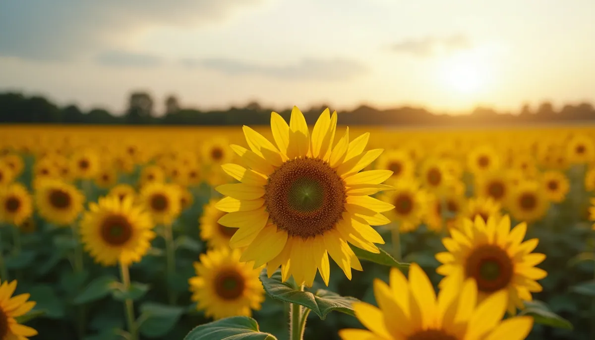 Wide angle view of a countryside sunflower field