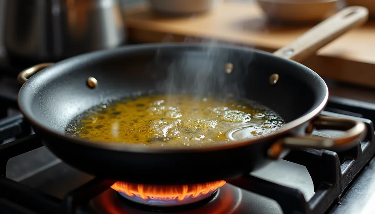 Oil heating in a pan on a gas hob