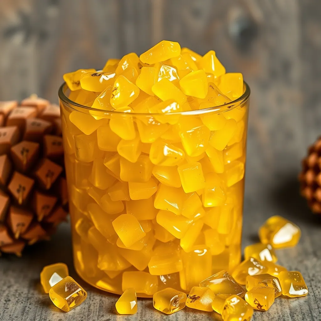 Glass of solid palm kernel oil beside a pine cone